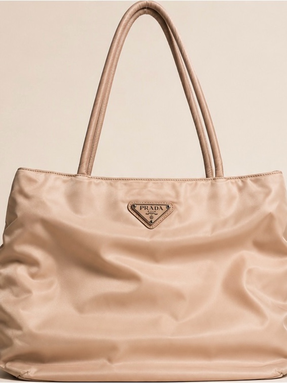 Prada Nude Pink Nylon Tote with Logo Plaque